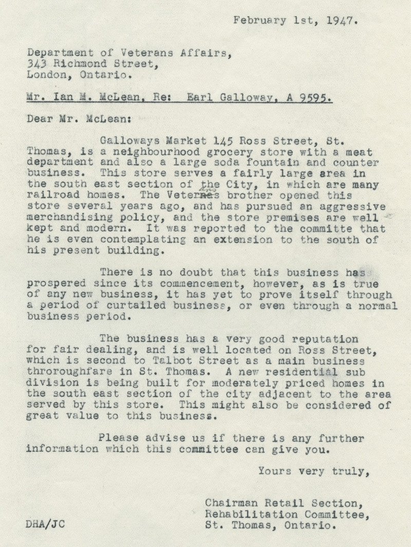Donald Hume Anderson to Department of Veterans Affairs, February 1, 1947